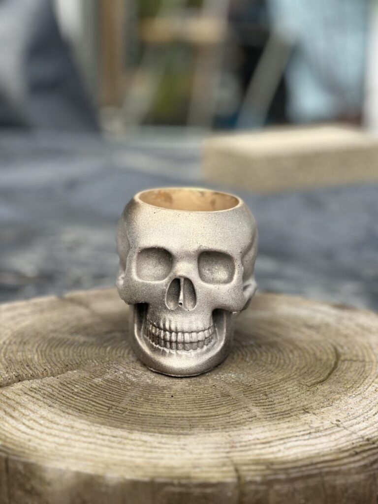 The Cosmic Chrome Skull Planters Aged Champagne Gold