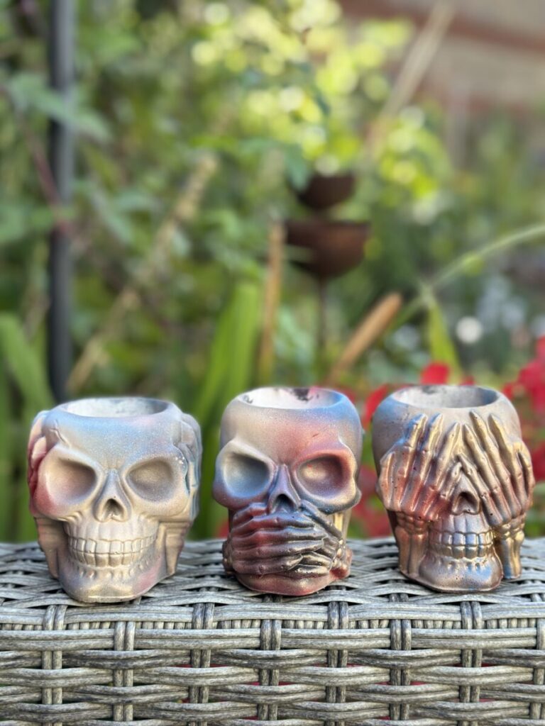 Iridescent "No Evil" Skull Vessel Collection Frosted Cranberry-Purple