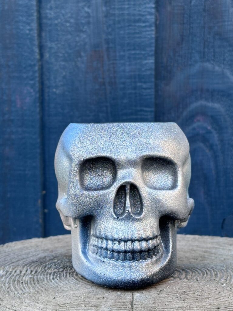 The Cosmic Chrome Skull Planters Iridescent Slate-Silver