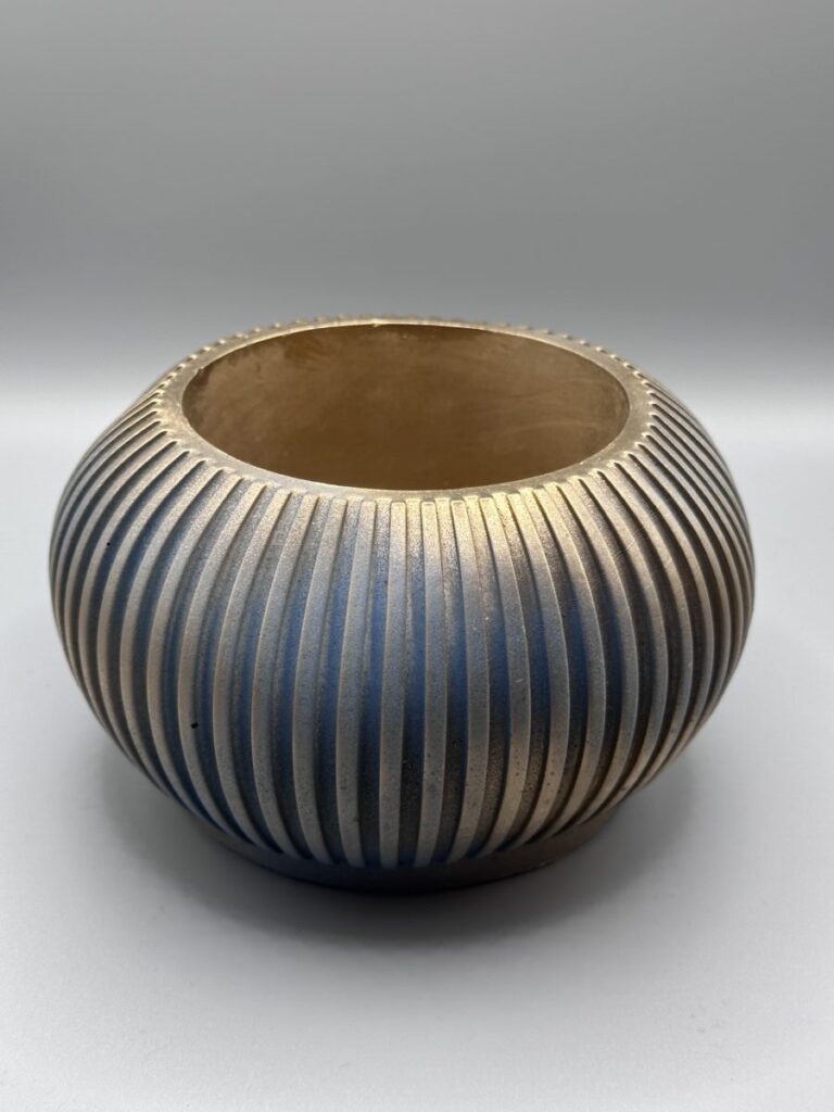 Rhythm Fluted Orb Planter gold ridges-indigo hues