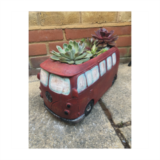 Red VW Bus Planter With Succulents Assortment
